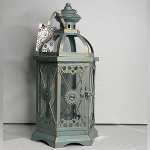 Pier 1 blue metal & glass candle lantern